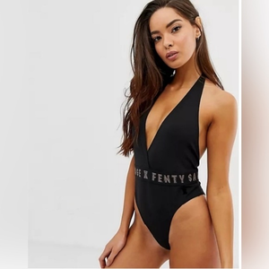 Rihanna Savage x Fenty‎ Body Suit Swim Suit Black 3X V Neck Logo Plunge